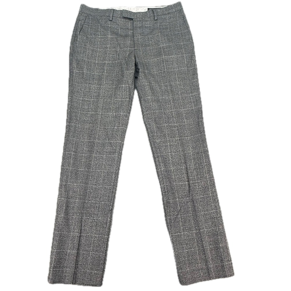 Banana Republic Dress Pants Mens 31x32 Grey Marzotto Wool Windowpane Plaid